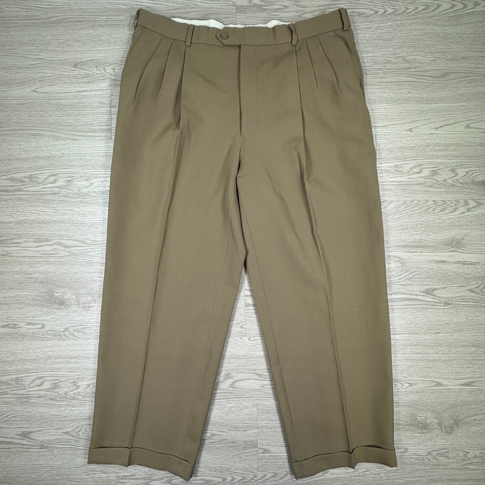 Pronto Uomo Mens Dress Pants Pleated Cuffed Worsted Wool Brown 38x28